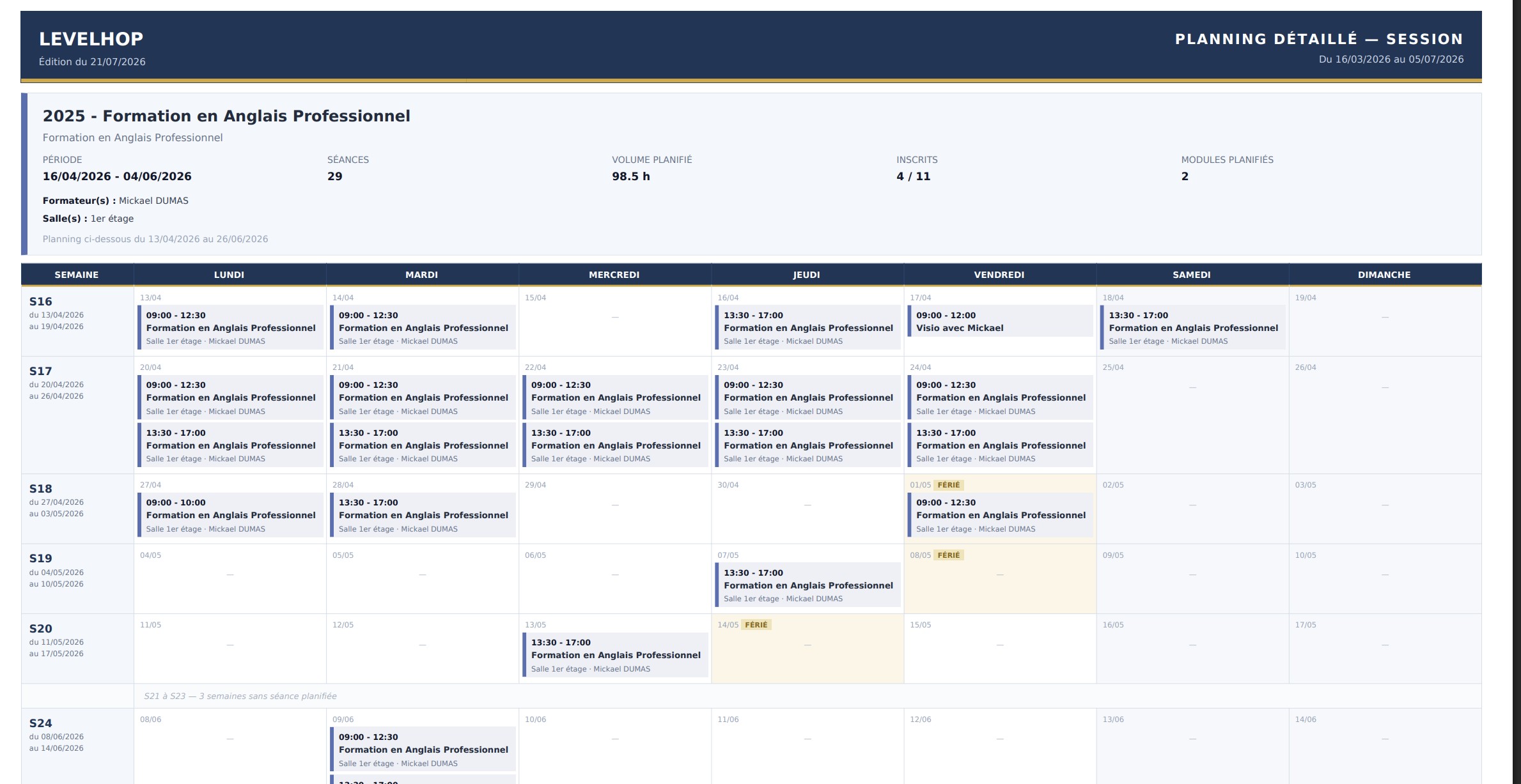 Planning détaillé