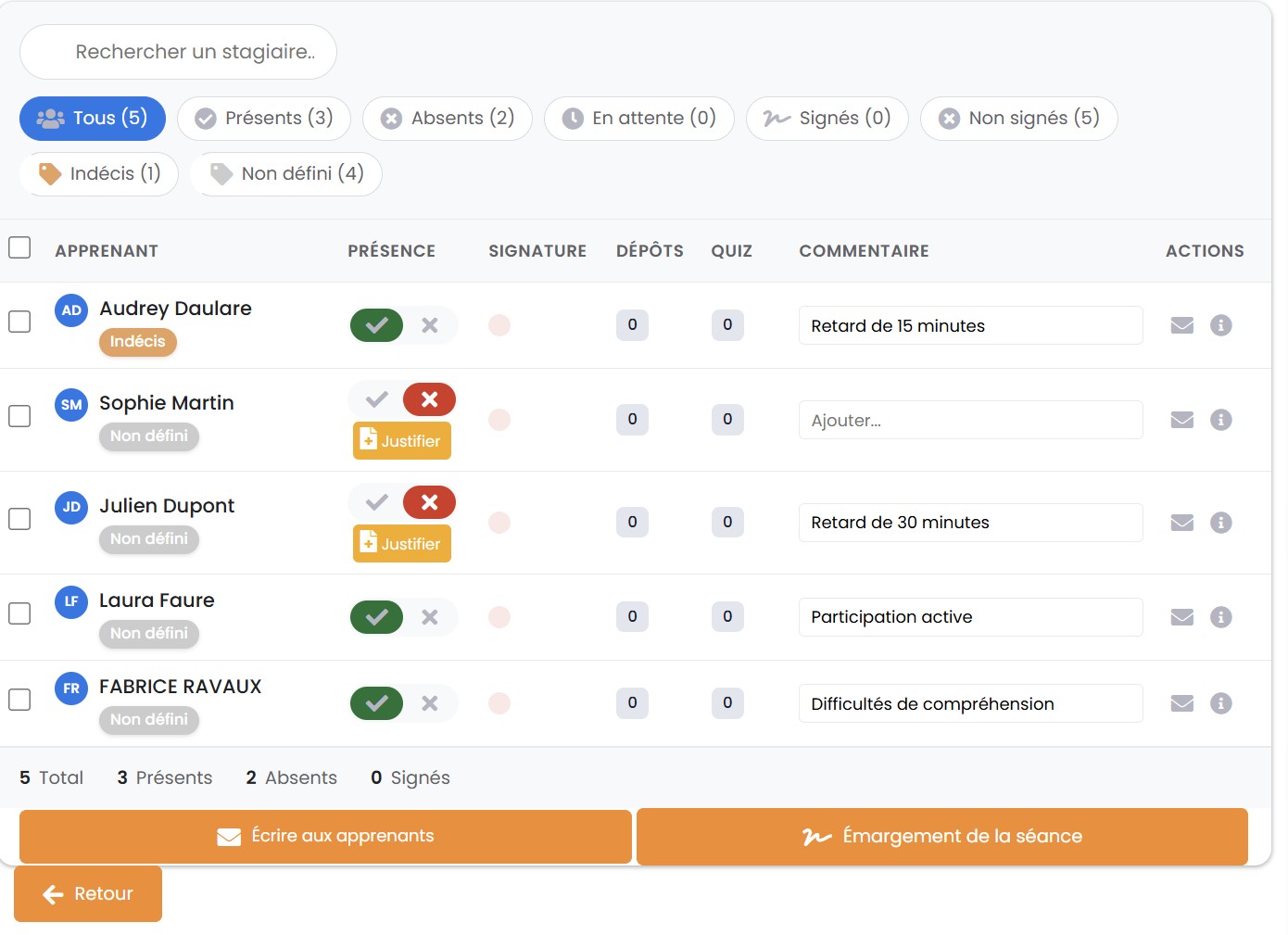 Pointage des absences