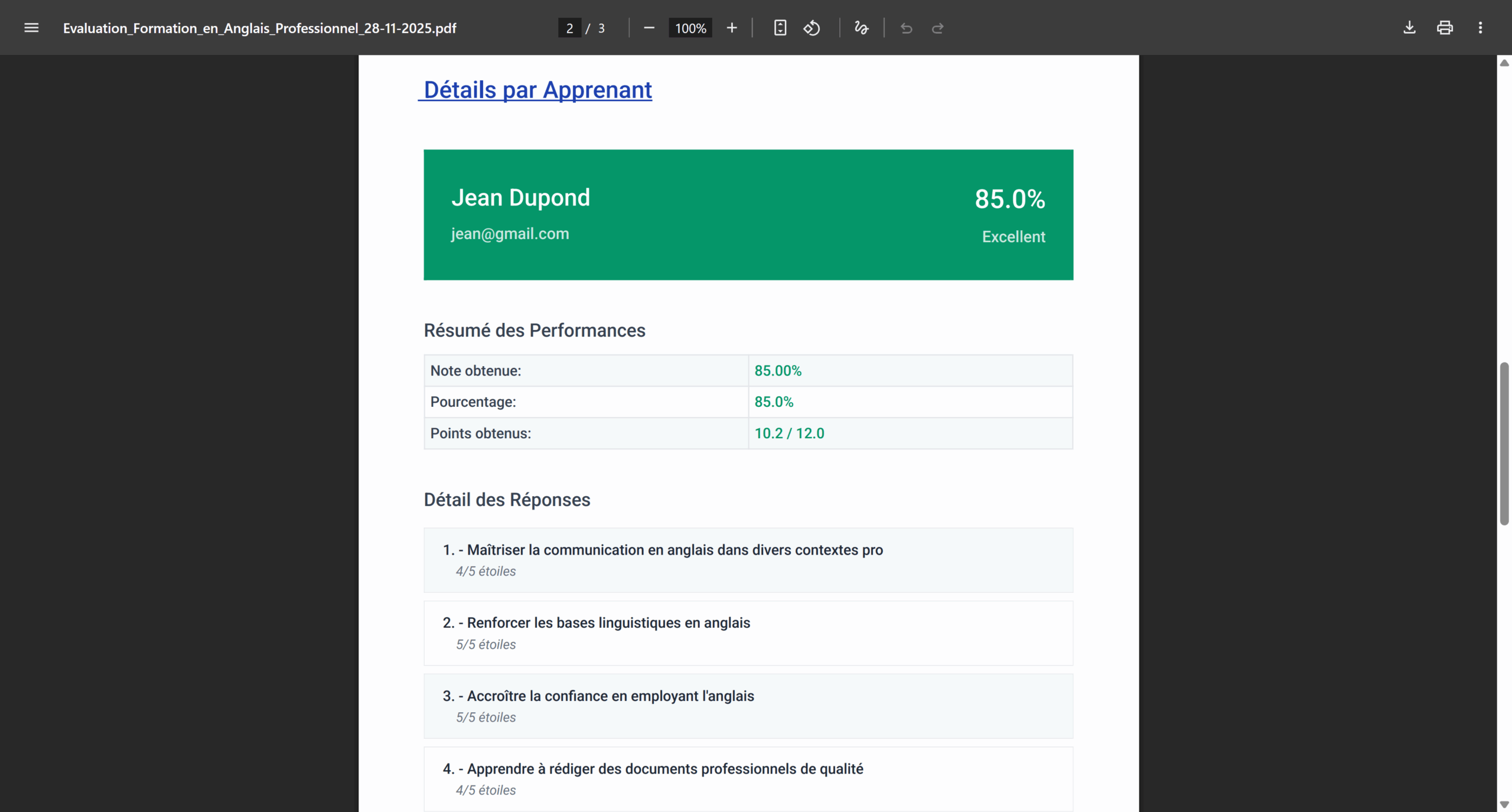 Évaluations par les formateurs avec notation
