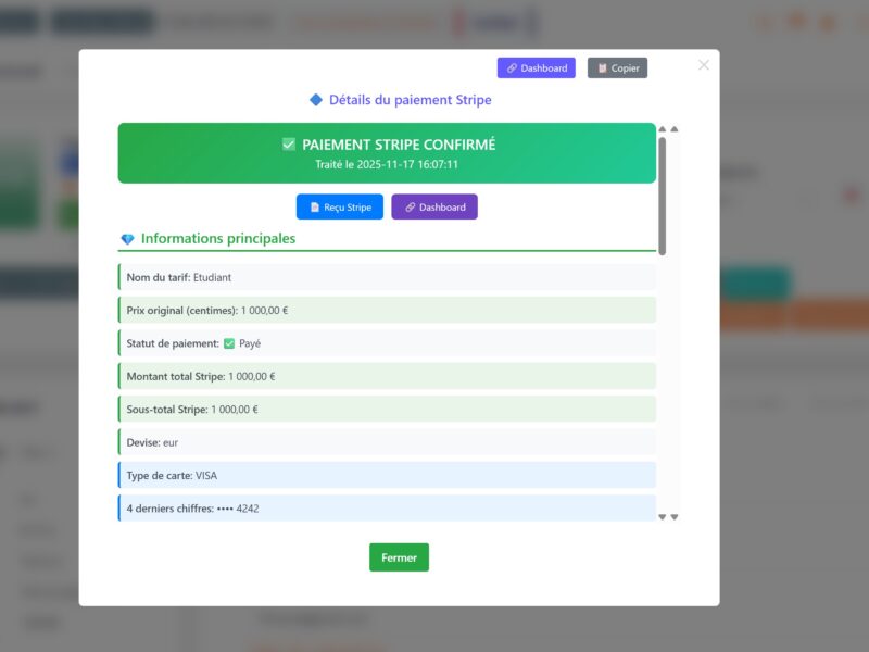 Intégration Stripe pour paiement en ligne