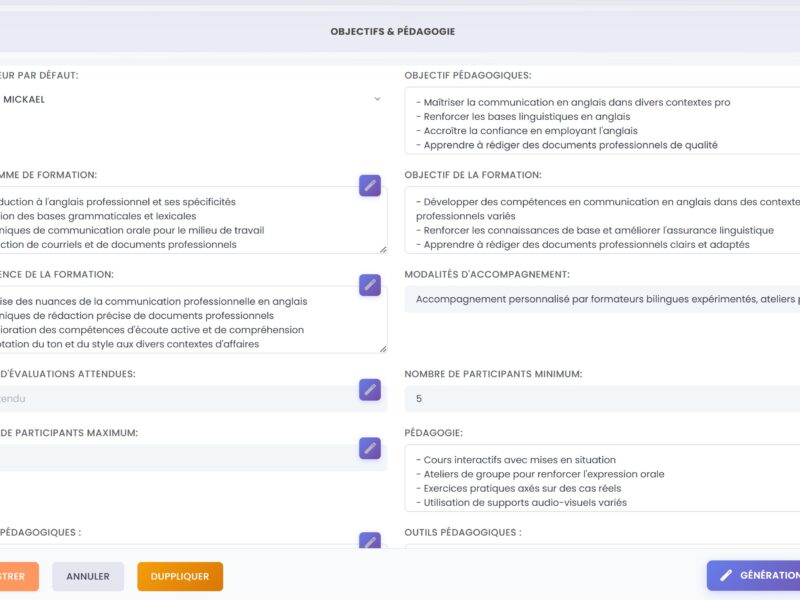 Remplissage automatique des programmes de formation