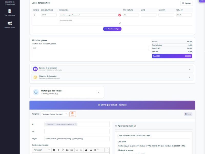 Génération de devis (préremplissage auto & manuel)