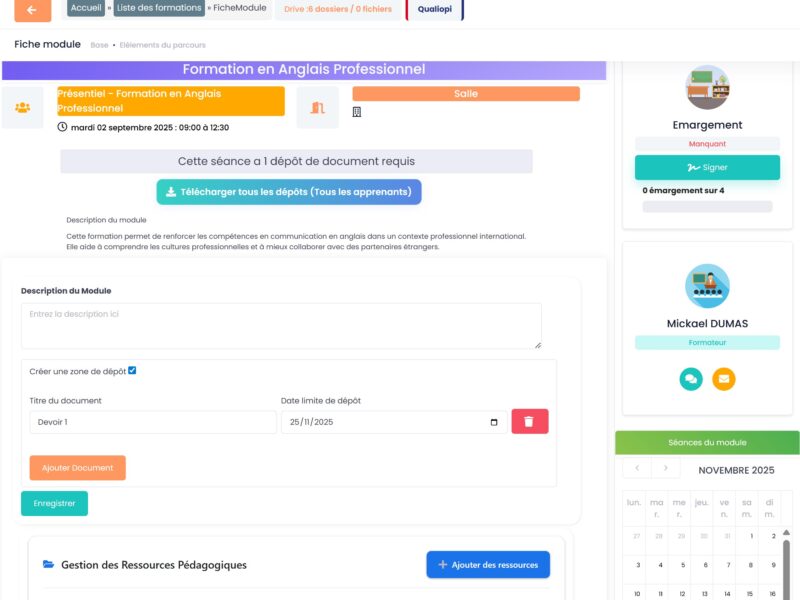 Zones de dépôt pour devoirs et exercices
