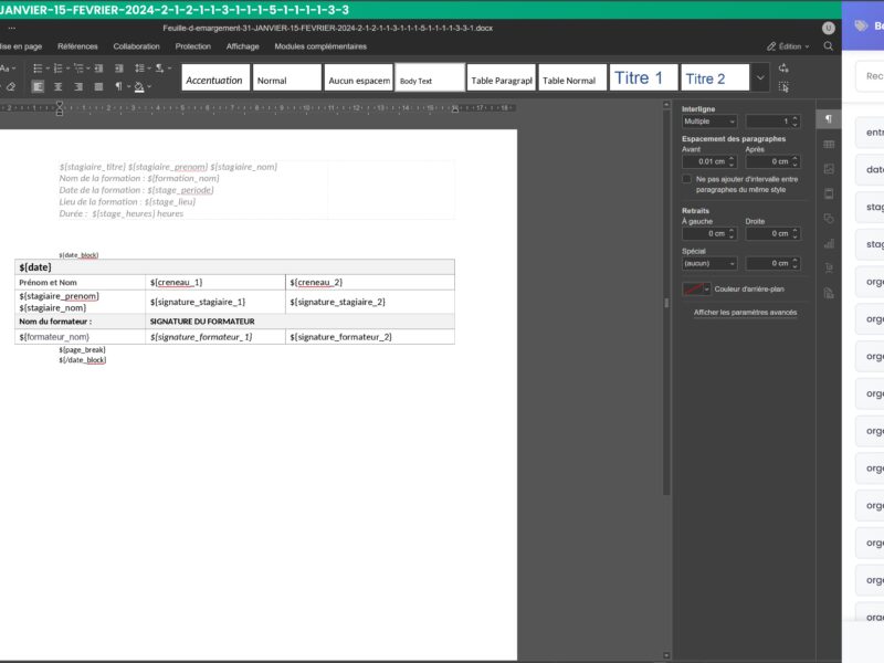 Templates d'émargement personnalisables