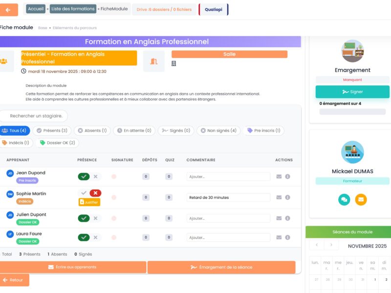 Émargement manuel par le formateur
