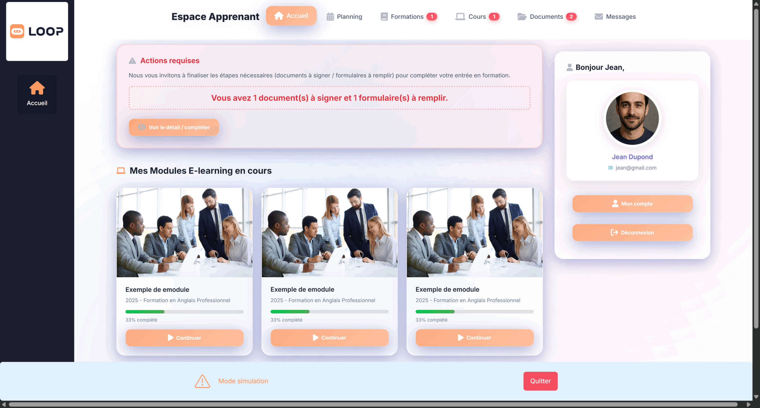 Espaces personnalisés pour les apprenants