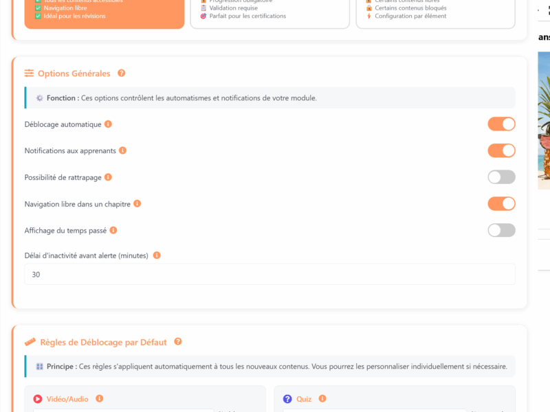 Mode de progression (libre, séquentiel, mixte)