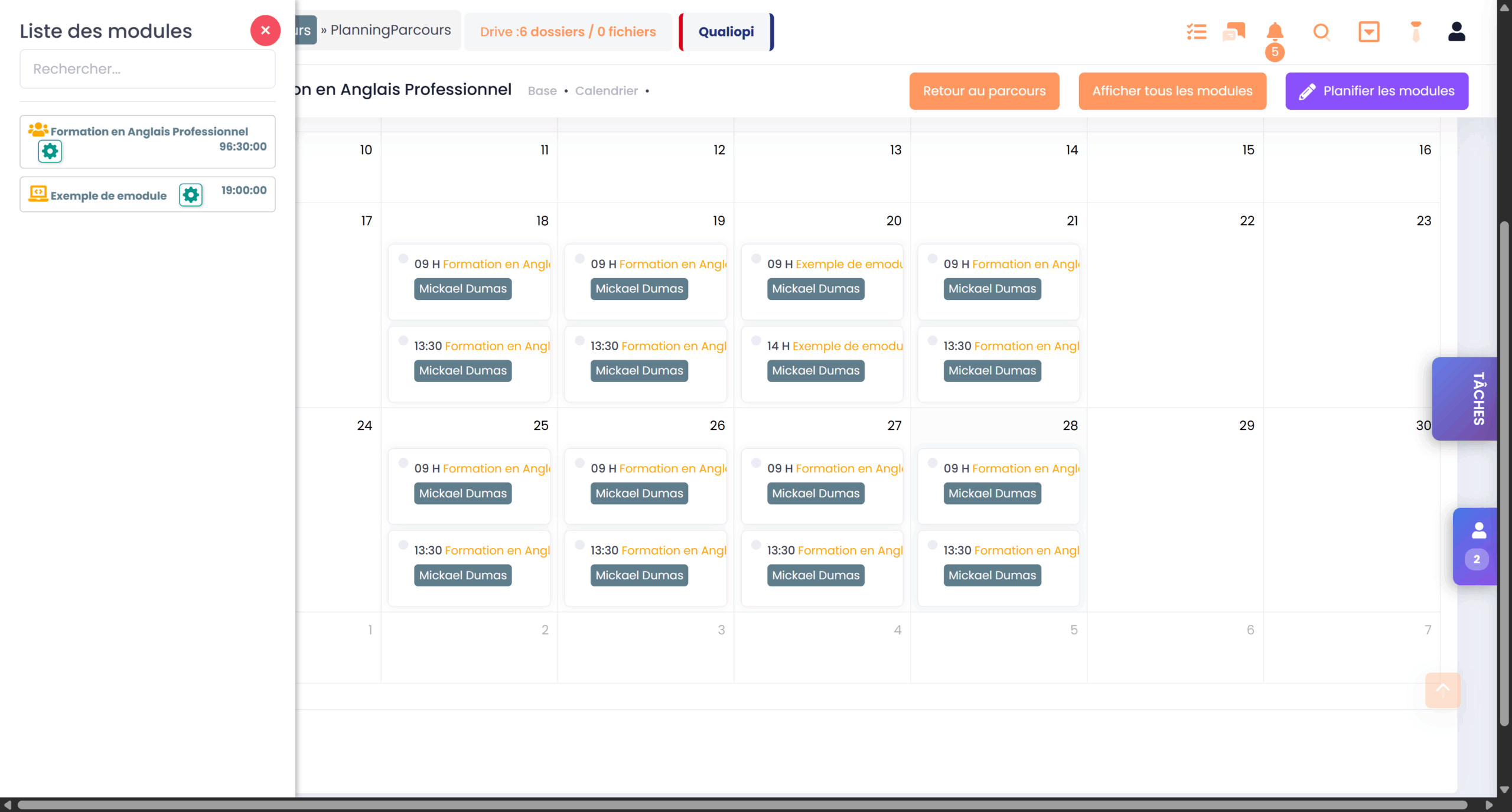 Planification automatique et manuelle des séances